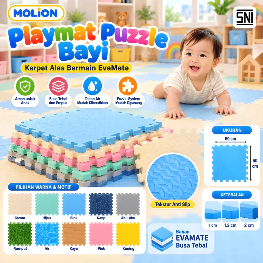 Playmat Puzzle Bayi MOLION TOYS 60x60cm – Karpet Alas Bermain EvaMate SNI