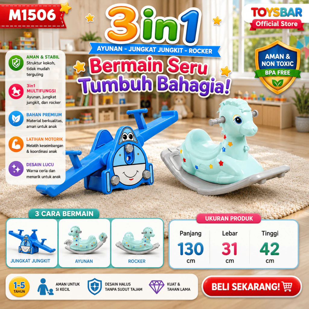 Jungkat-Jungkit Kuda-Kudaan Anak MOLION M1506 – Karakter Pesawat Biru HDPE