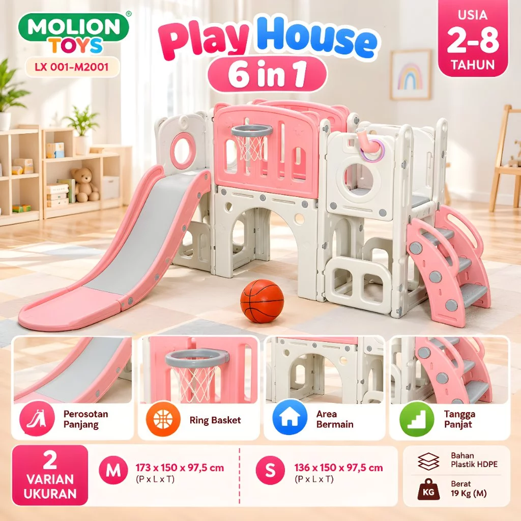 Playhouse Anak MOLION TOYS M2001 – Perosotan & Ayunan untuk Indoor Outdoor