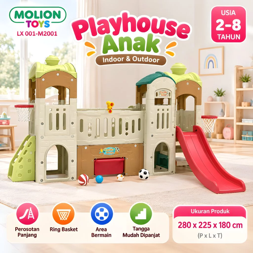 Playhouse Anak MOLION TOYS H2304 – Perosotan & Terowongan Bentuk Istana