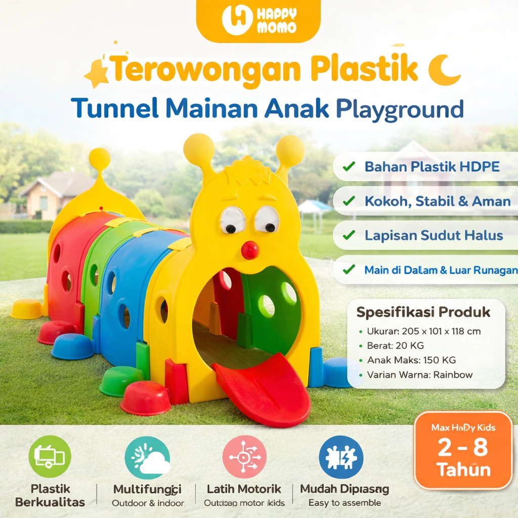 Happy Momo Mainan Terowongan Anak H2302 – Tunnel Edukatif Mini Indoor & Outdoor